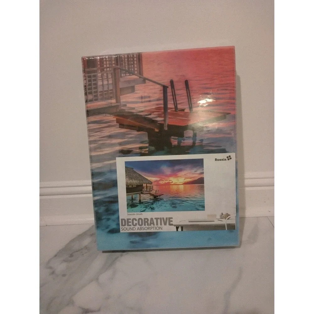 Ruonin Decorative Acoustic Wall Art- Seaside Clouds- 8 Panel Sound Dampening